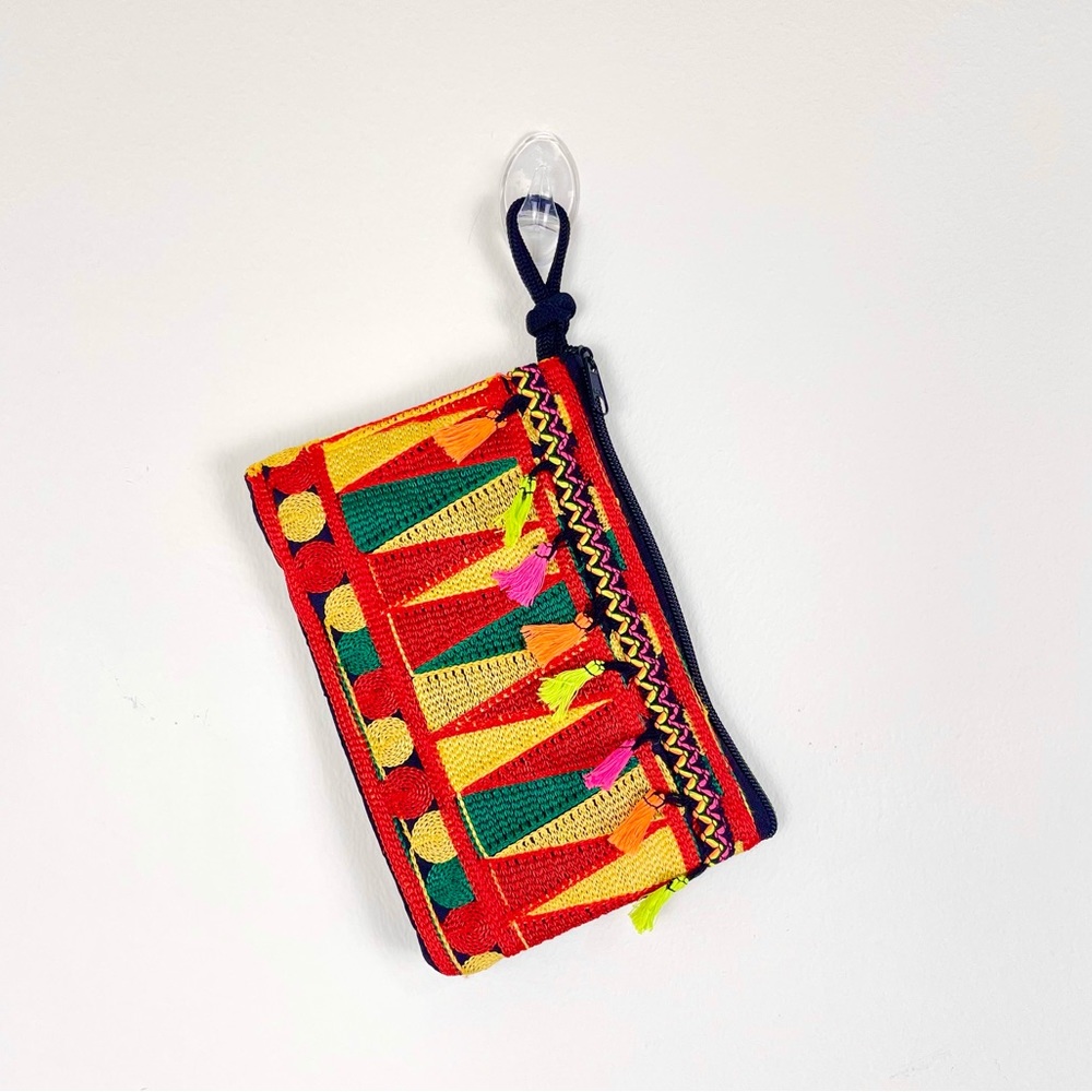 Boho Pouch, Embroidered Coin Purse, Red Yellow Green, Handmade NWOT
